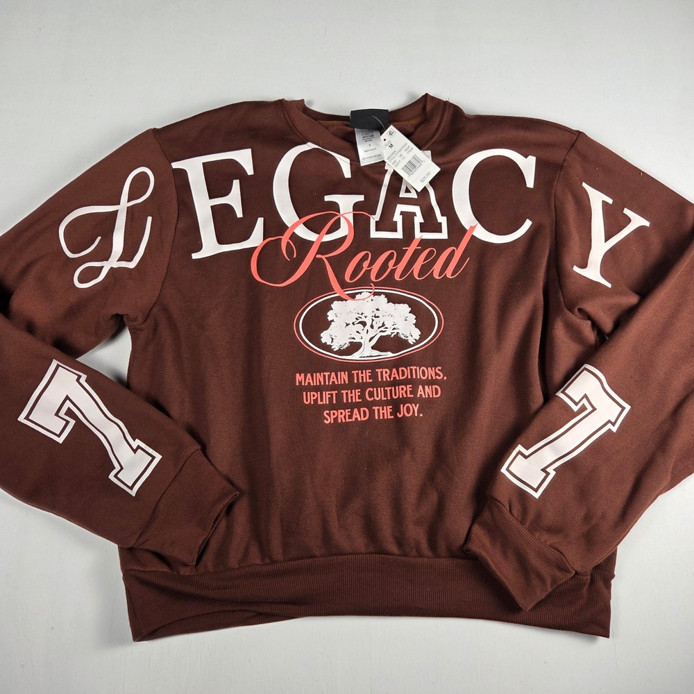Modern Lux Legacy Rooted Brown Graphic Sweatshirt Mens Medium NWT Y2K Streetwear